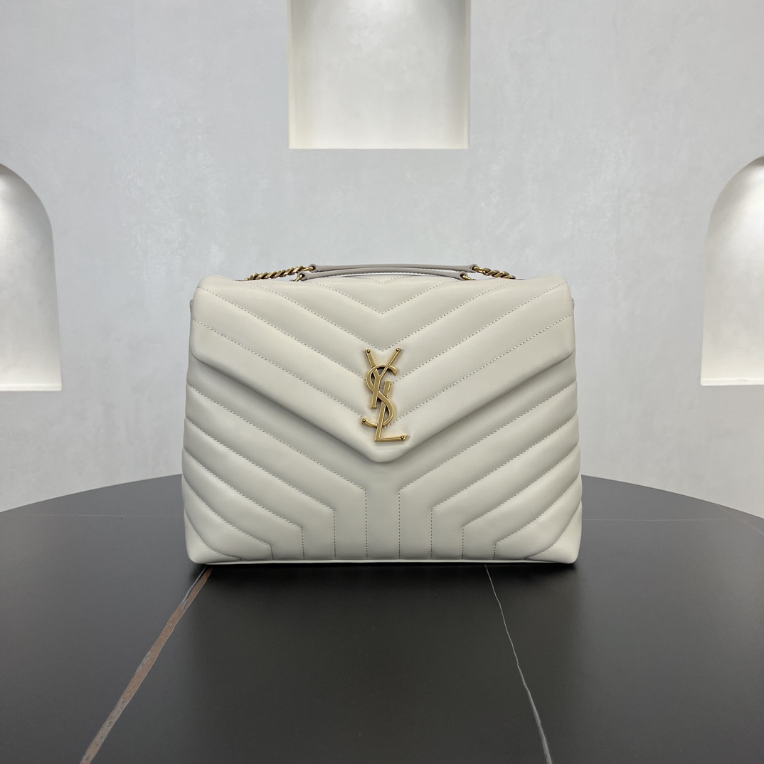 Saint Laurent Loulou Quilted Calfskin Shoulder Bag Handbag White 457749 Gold